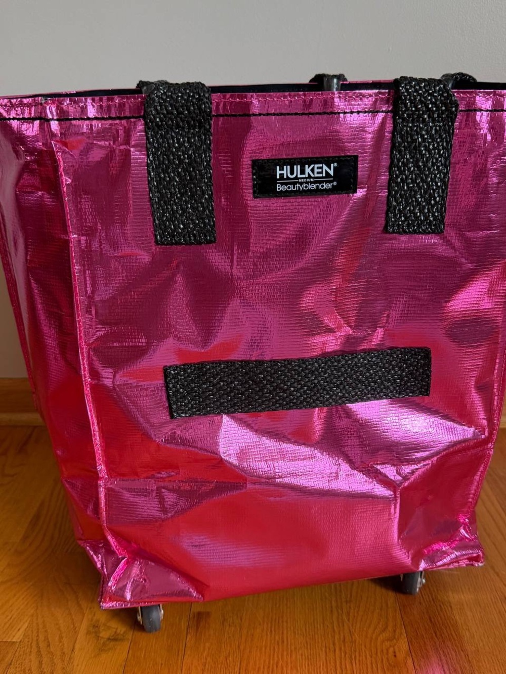 Hulken Beautyblender Medium Metallic Pink Rolling Tote Bag Reusable